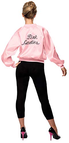 Smiffy'S 28385Xs Cazadora De Las Pink Ladies De Grease Con Logotipo Bordado, Rosado, Xs - Eu Tamaño 32-34