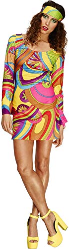 Smiffy'S 30462M Disfraz Fever De Chica Flower Power De Los 70 Con Vestido Y Pañuelo, Multicolor, M - Eu Tamaño 40-42