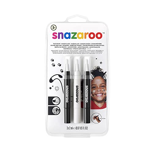 Snazaroo - Set de 3 Rotuladores de Maquillaje, set monocromo: negro x2 y blanco