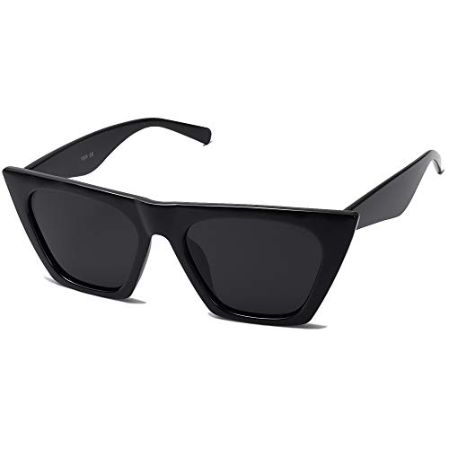 SOJOS Gafas De Sol Ojos de Gato Retro Polarizado Moderno Para Mujer SJ2115 Bella Con Marco Negro/Lente Gris