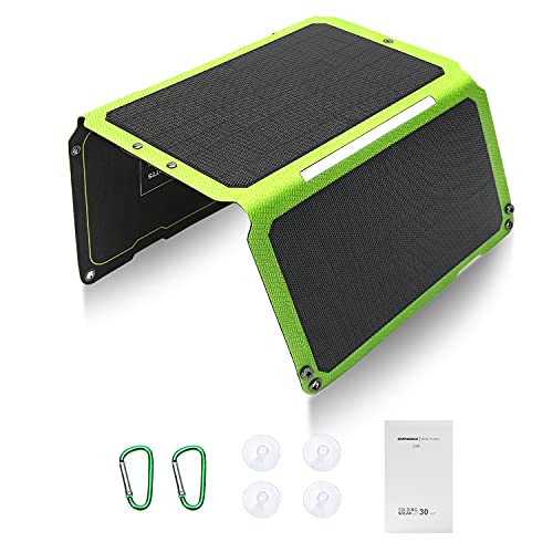 SUPAREE 30W Cargador Solar Portátil, Panel Solar Cargador Ligero Impermeable Placa Solar Power Bank Compatible con 2 Puertos USB para Dispositivos USB Recargables, Teléfonos, Cámara, Tablet etc.