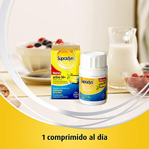 Supradyn Activo 50+ Multivitaminas para Mayores de 50 con Vitaminas, Minerales y Antioxidantes, una Ayuda para Proteger las Células del Daño Oxidativo y Recargar la Vitalidad, 30 Comprimidos