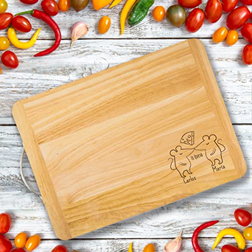 Tabla de cortar PERSONALIZADA con el Nombre Que tú Quieras, Hecho de madera 100% Natural tabla de corte cocina regalos personalizados Día de la Madre, Día del padre (TE QUESO, MEDIANA)