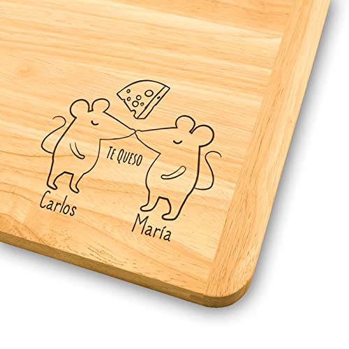 Tabla de cortar PERSONALIZADA con el Nombre Que tú Quieras, Hecho de madera 100% Natural tabla de corte cocina regalos personalizados Día de la Madre, Día del padre (TE QUESO, MEDIANA)