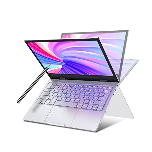 TOPOSH Laptop Windows 10,Tableta 2 en 1 11.6 Pulgadas,Computadora Abatible de 360 Grados,8GB RAM 256GB SSD Celeron N4120 Quad Core WiFi,Bolígrafo para Escritura Mano con Teclado QWERTY US-Plateado