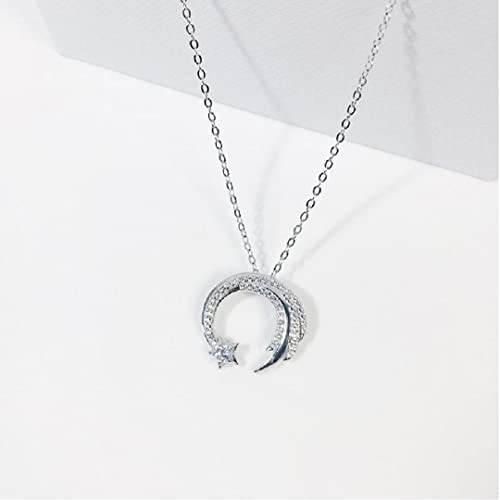 TOSSPER 1pc Moon Star 925 Sterling Silver Meteor Garden Slip Falling Meteor Micro-alaid Cadena Clavícula