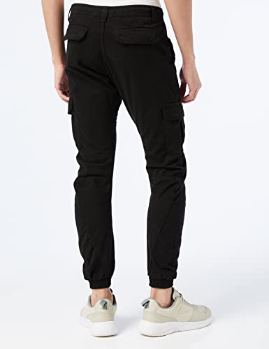 URBAN CLASSICS Pantalón jogging Cargo con bolsillos de parche 2 laterales y 2 traseros, ajuste slim fit, color liso, cintura cordón, puños elásticos, color negro, talla M