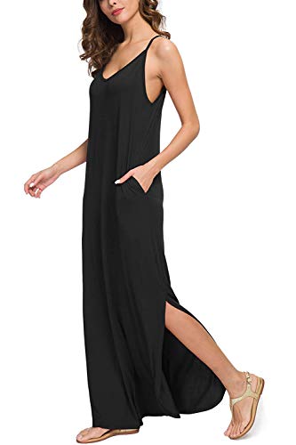 Vestidos Mujer Casual Playa Largos Boho Floral Maxi Vestido Bohemio Tirantes Playa Verano Negro L