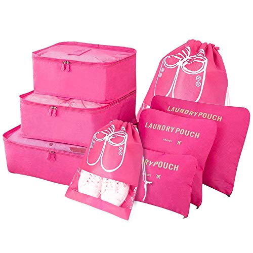 Vicloon Organizador de Maletas, 8 Piezas Bolsas Organizadoras Maleta, Impermeable Organizadores Maleta Viaje Equipaje Incluir 3 Cubos de Embalaje, 3 Bolsos de la Compresión y 2 Bolsas de Zapatos