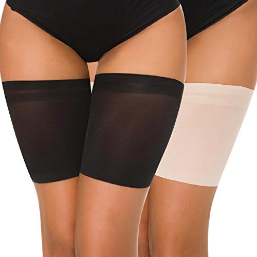 Voqeen Bandas de Elásticas elástico Anti-Chafing Bandas para Hombre y Mujer Muslo Previene las Rozaduras Bandas Antirozaduras Muslos (Negro+Skin,E:75-80CM)