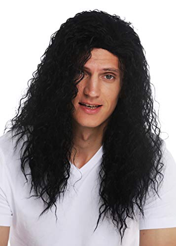 WIG ME UP- VK-33-1 Peluca para hombres pelo largo rizado negro raya hardrock heavy metal latin lover