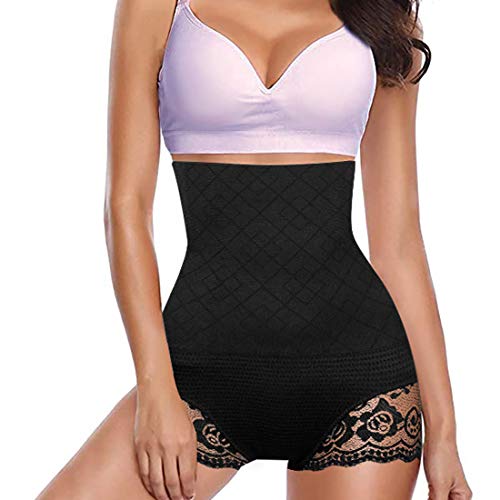 Wonnell Faja Pantalón Shapewear Lenceria Braguita Moldeadora Mujer Faja Reductora Ropa Interior Cintura Alta Shapewear Levanta Gluteos Fajas para Adelgazar Negro Encaje Vientre Plano Ropa Interior