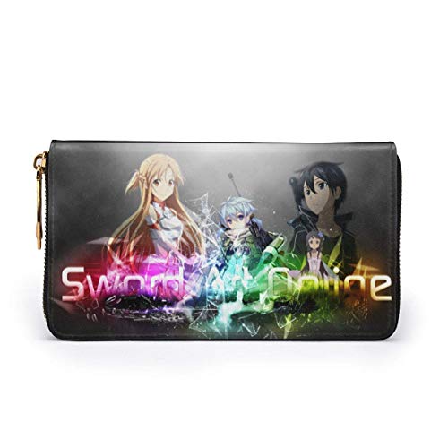 XCNGG Sword Art Online Asuna Yuuki Kirito Sinon Yui Monedero Bloqueo RFID Carteras con cremallera de cuero genuino Monedero Monedero de viaje alrededor del titular de la tarjeta Organizador Bolso de m