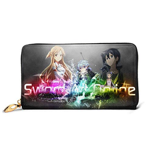 XCNGG Sword Art Online Asuna Yuuki Kirito Sinon Yui Monedero Bloqueo RFID Carteras con cremallera de cuero genuino Monedero Monedero de viaje alrededor del titular de la tarjeta Organizador Bolso de m