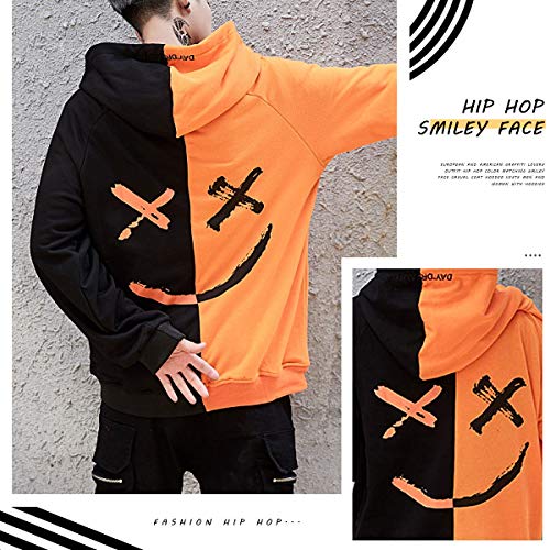 XIAOYAO Hombre Sudadera con Capucha Deportiva Manga Larga Hoodie Casual Camisa de Entrenamiento (XXL, Naranja Negro)