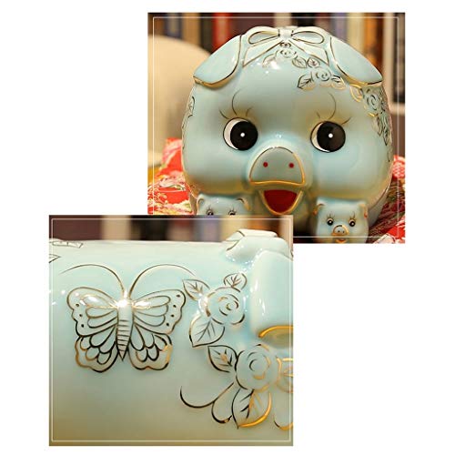 YAOLUU Huchas Originales Cerámica Cerdo Hucha de Gran Capacidad con Monedas Hucha Cash Box Coin Jar Hucha Lindo niño Adulto Regalo Azul Blanco Regalos Divertidos (Color : White)