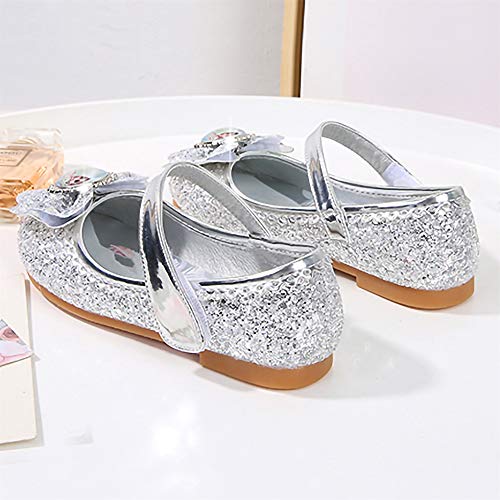 YOSICIL Zapatos de la Princesa Elsa niñas con Lentejuela Zapato de Disfraz Elsa Frozen de Princesa Disfraz Sandalias con Velcro Tacón Zapatos de Fiesta Halloween Cumpleaños Azul EU22-35,Plata，36