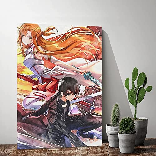 YUCNAG 60X90cm Sin Marco Impresiones en Lienzo Sword Art Online Acuarela