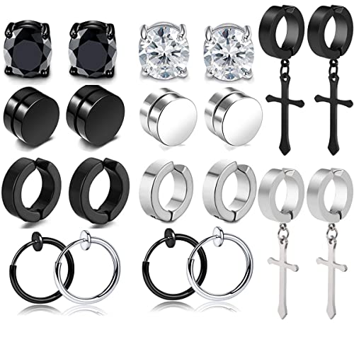 10 Pares Falsos Pendientes Magnéticos de Acero Inoxidable Aros Imán Hombre Pendientes Clip Negro Plumas Pendiente CZ Mujer Pendientes Sin Agujero Pendiente