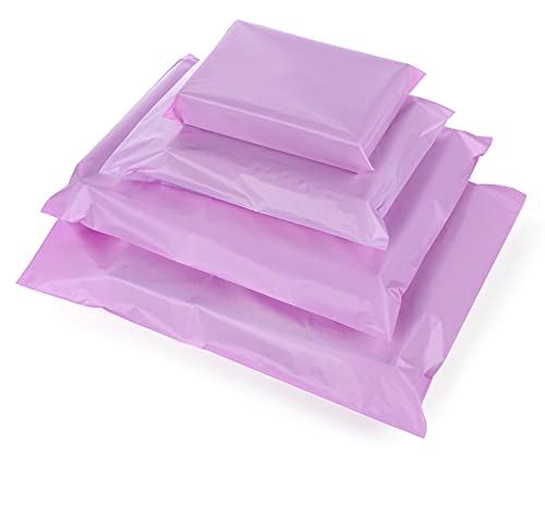 100 bolsas de envío postal mixtas en 4 tamaños, bolsas de envío de plástico irrompibles opacos, sobres postales con cierre automático, bolsas de envío de correo, color morado claro