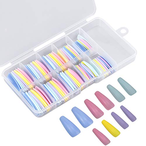 100 Piezas Puntas de Uñas Postizas para Uñas de Gel Uñas Postizas Largas Uña Falsa Artificial De AcríLico Puntas con Caja para Mujeres Niñas, Navidad, Salón de Uñas, Extensión de Uñas, Arte de Uñas