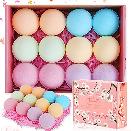 12 Piezas Bombas de Baño, Guiseapue Sales de Baño con Aceites Esenciales, Bomba de Baño Spa Baño de Burbujas,Regalo de cumpleaños y Navidad para mujeres, niñas, niños,día de la madre regalo