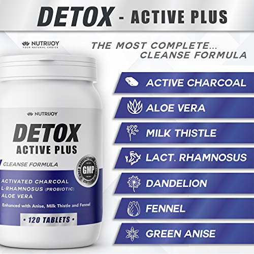 [120 Comprimidas] Nutrijoy - Detox Potente con Probioticos - Carbon Activado Intensivo con Cardo de Leche - Detox Higado