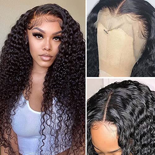 13x4 Peluca De Pelo Humano Rizado Curly Human Hair Wig Peluca Delantera De Encaje Rizado Con Cabello De Bebé Brazilian Curly Wig Human Hair Lace Front Pelucas Rizado Natural Color 16 Pulgadas