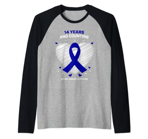 14 Años Regalos para sobrevivientes de cáncer Mujeres Hombres Cáncer de colon Gratis Camiseta Manga Raglan