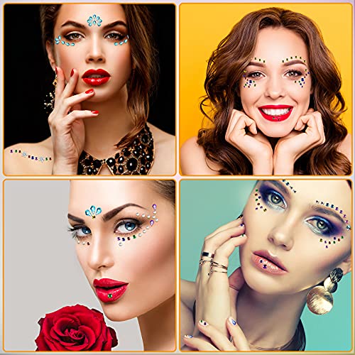 15 Hojas Pegatinas de Diamantes de Imitación de Gemas para Ojo Cuerpo Cara Uñas Pegatinas Autoadhesivas de Diamantes de Imitación de Festival de Joyas Faciales para Mujer (Estilo Chic)