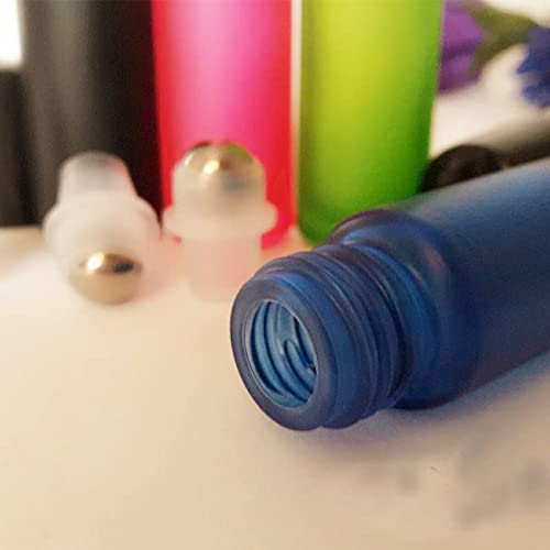 1/5/10PCS 10ml Portable Frosted Colorful Thick Glass Roller Botellas de perfume de aceite esencial Vial recargable de viaje Rollerball-5pcs 10ml, Clear