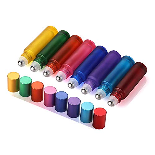 1/5/10PCS 10ml Portable Frosted Colorful Thick Glass Roller Botellas de perfume de aceite esencial Vial recargable de viaje Rollerball-5pcs 10ml, Clear