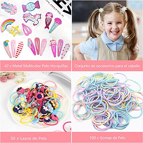 172pcs Accesoris de Pelo para Niña, 42pcs Clips Pelo Bebe Niña y 130pcs Gomas Pelo Niña, Pinzas de Pelo Horquillas para Niña Bebe Infantiles (B)