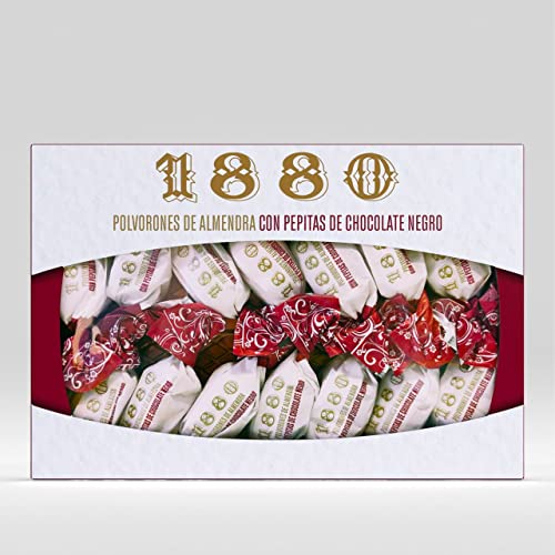 1880 - Polvorones de Almendra com Pepitas de Chocolate Calidad Suprema Típico Dulce Navideño Receta Artesanal, Envase Individual Polvorones Tradicionales, 310 Gramos