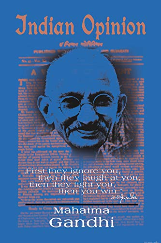 1art1 Mahatma Gandhi - Indian Opinion, Primero Te Ignoran, Azul Póster (91 x 61cm)