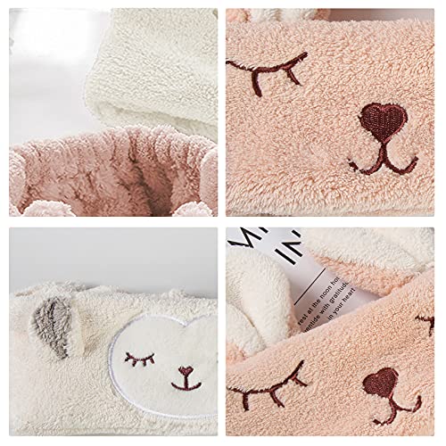 2 Piezas Linda Diadema De Felpa Animales Diadema De Maquillaje Para Mujer Diadema De Maquillaje Elástica Con Orejas De Conejo Para Lavar Spa Yoga Belleza Cuidado Facial y Maquillaje (Rosa Beige)