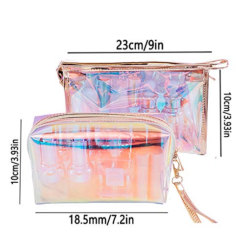 2 Piezas Neceser de Maquillaje Holográfico, Bolso Cosmético Holográfico, Bolsa de Cosméticos Impermeable, Bolsa de Cosméticos de Mano, Estuche para Lápices de Color Holográfico para Mujer (2 Estilos)