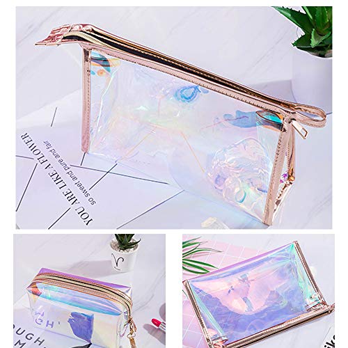 2 Piezas Neceser de Maquillaje Holográfico, Bolso Cosmético Holográfico, Bolsa de Cosméticos Impermeable, Bolsa de Cosméticos de Mano, Estuche para Lápices de Color Holográfico para Mujer (2 Estilos)