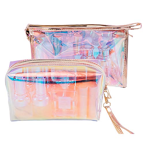 2 Piezas Neceser de Maquillaje Holográfico, Bolso Cosmético Holográfico, Bolsa de Cosméticos Impermeable, Bolsa de Cosméticos de Mano, Estuche para Lápices de Color Holográfico para Mujer (2 Estilos)