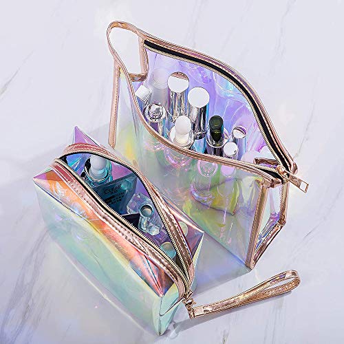 2 Piezas Neceser de Maquillaje Holográfico, Bolso Cosmético Holográfico, Bolsa de Cosméticos Impermeable, Bolsa de Cosméticos de Mano, Estuche para Lápices de Color Holográfico para Mujer (2 Estilos)