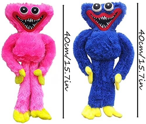 2 piezas Poppy Playtime Huggy wuggys Felpa, juego de horror de salchichas, regalo de muñeca de peluche para fanáticos de juegos de 15.7 pulgadas (azul+rosa)