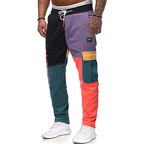 2021 Nuevo Pantalones para Hombre, Chándal de hombres Pantalones Casual Moda Deportivos Patchwork Pana Pants Jogging Fitness Gym Slim Fit Largos Pantalones Ropa de hombre Pantalones de Trekking