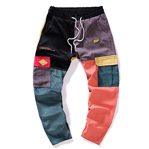 2021 Nuevo Pantalones para Hombre, Chándal de hombres Pantalones Casual Moda Deportivos Patchwork Pana Pants Jogging Fitness Gym Slim Fit Largos Pantalones Ropa de hombre Pantalones de Trekking