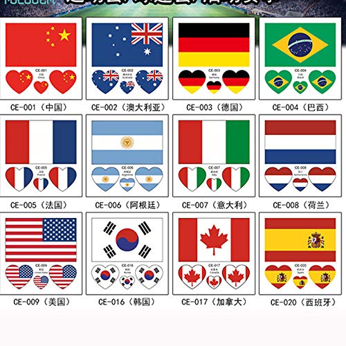 20pcs / Lot Etiqueta engomada del tatuaje de la bandera nacional mundial en la cara o el brazo Ambiental Impermeable Desechable EE. UU. España Alemania Copa de Europa-Chile