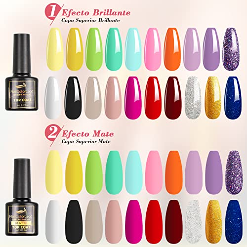 23 Pcs Esmalte Semipermanente, SHOWNAIL 20 Colores Pintauñas Semipermanentes Remojo con Base, Top Coat Brillante y Mate, Set Esmalte de Uñas Semipermanentes con Desnudo Rosa Neón Blanco Negro, 8ML