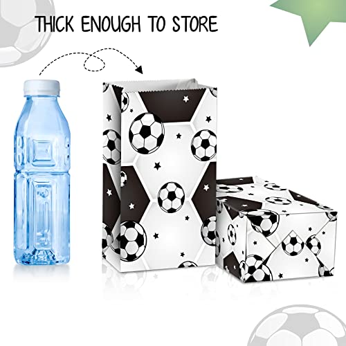 24 Bolsas de Golosinas de Fútbol Bolsa de Fiesta de Fútbol Bolsa de Papel de Fútbol de Regalo Bolsa de Golosinas de Niños Bolsa de Almuerzo de Fútbol Bolsa de Dulce para Cumpleaños (Blanco)