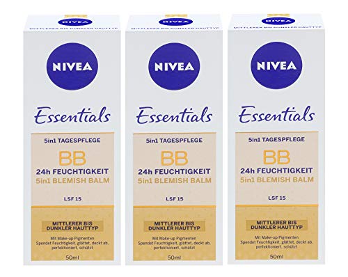 3 x Nivea Essentials BB Crema 5 en 1 para piel mediana y oscura cada 50ml