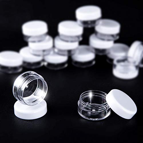 30 Piezas Tarros de Plástico, Contenedores Cosmético de Viaje Envases de Vacío Transparente con mini espátulas y etiquetas adhesivas para Cosmética Crema Muestra, Polvo, Decoración Uñas, 5g 5ml Blanco