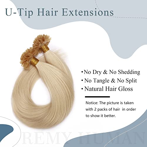 35cm - Silk-co Extensiones de Pelo Natural de Queratina 0.8g * 50 Mechas U Tip Keratina Hair Extensions Cabello Humano Human Hair - #60 Rubio Platino