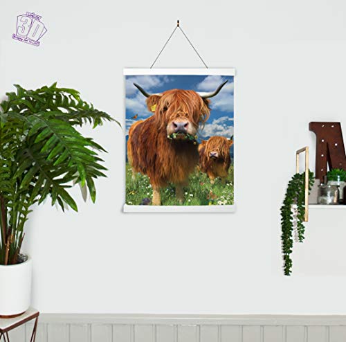 3D LiveLife Lenticular Cuadros Decoración - Vaca escocesa de Deluxebase. Poster 3D sin marco de vacas. Obra de arte original con licencia del reconocido artista, David Penfound